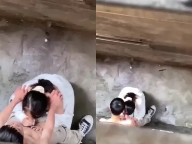Quay lén nữ sinh mút cò gấu ở khe nhà